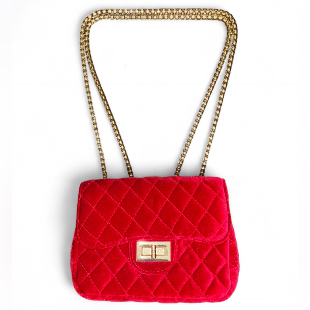 Elegant Red Quilted Velvet Shoulder Purse